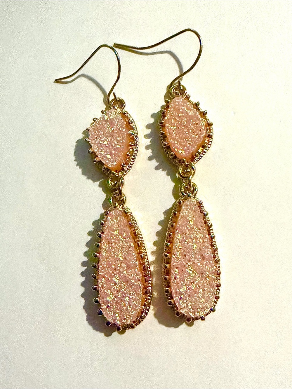 Iridescent Pink Druzy Dangle Earrings